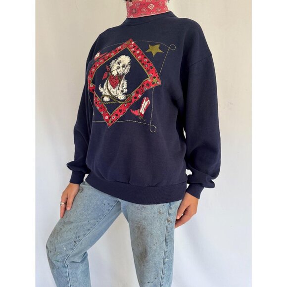90s vintage western cowboy dog puppy animal graphic collared pullover sweater - Picture 3 of 9